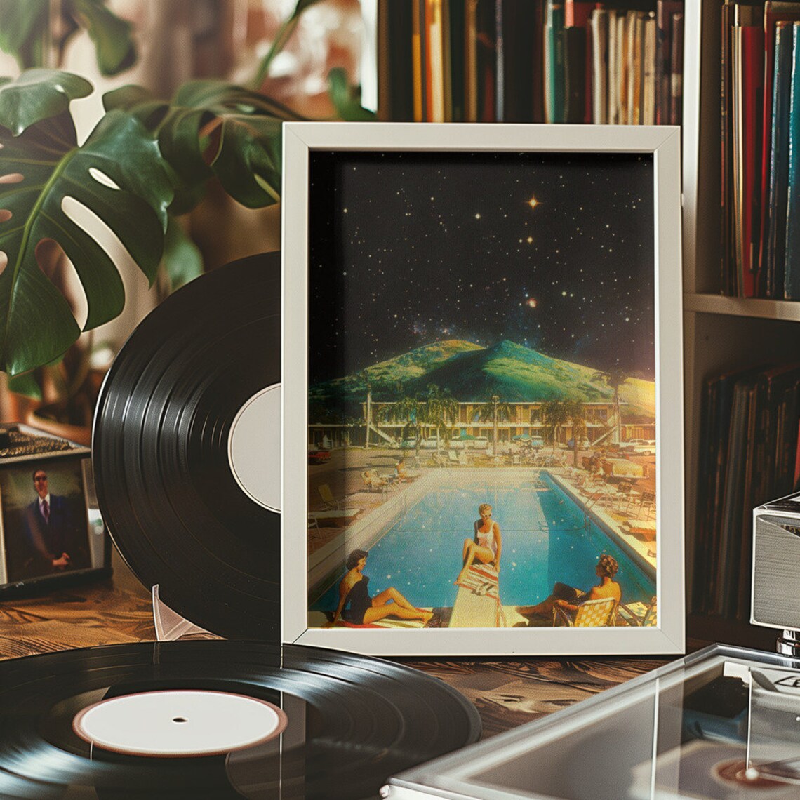 Space Pool Retro Futurism Art Print, Vintage Collage - Image 2