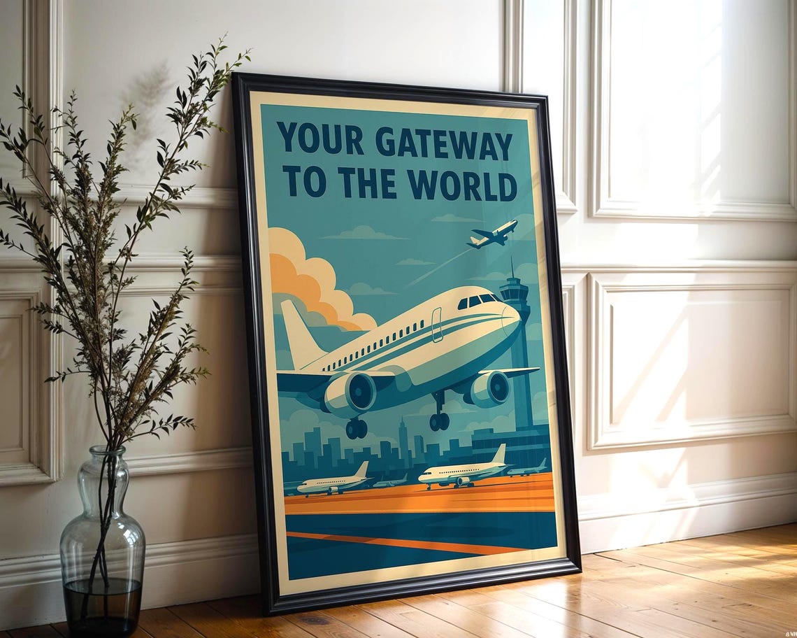 Your Gateway to the World Retro Jet Age Airport Travel Poster