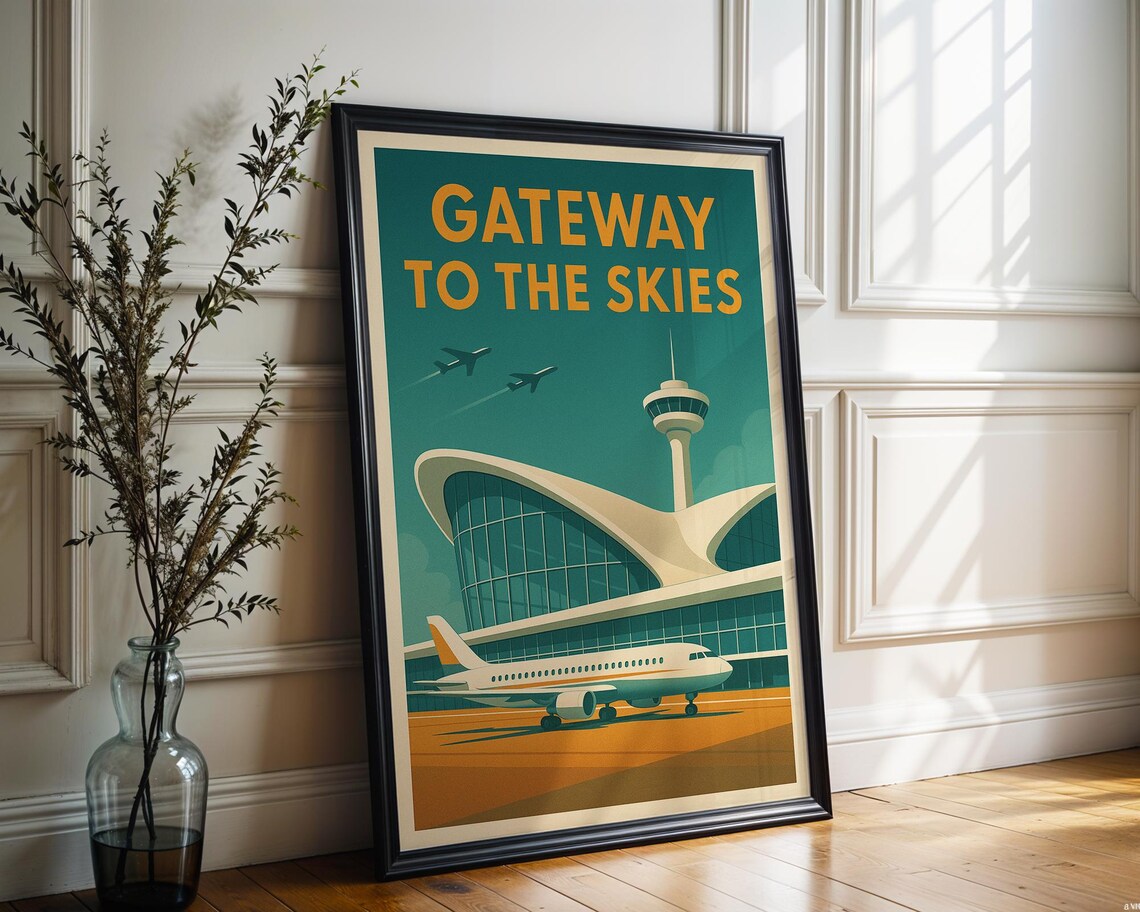 Gateway to the Skies Retro Airport Terminal Jet Travel Poster