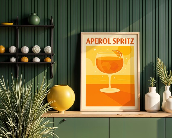Aperol Spritz Retro Cocktail Italian Summer Orange Art Poster
