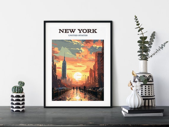 Retro Travel Poster Wall Art Various Sizes Instant Ai Gen New York United States