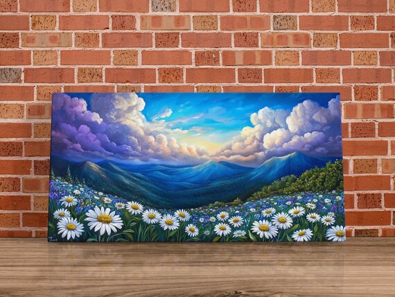 Twilight Daisy Panorama, Spring Floral Art Print