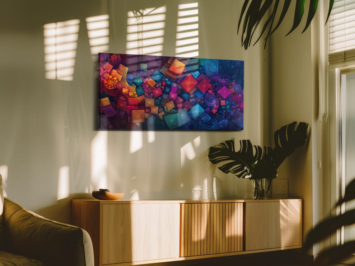 Vibrant Geometric Cubes Jewel Tone Fractal Abstract Art Wall Poster - Image 3