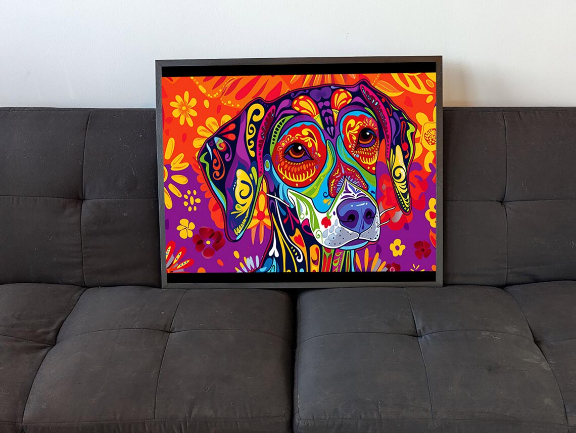 Foxhound Alebrije Style Vibrant Day Of The Dead Colorful Dog Face Poster - Image 4