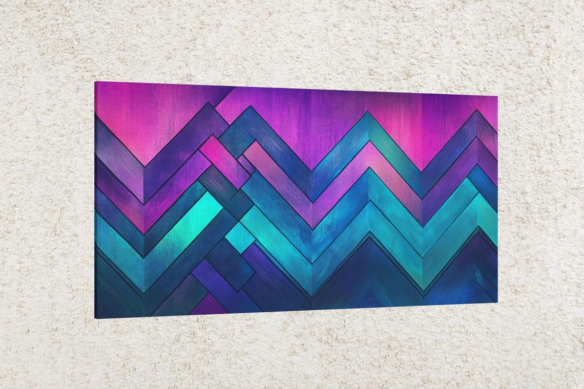 Vibrant Chevron Zigzag Purple Teal Gradient Geometric Art Poster - Image 2