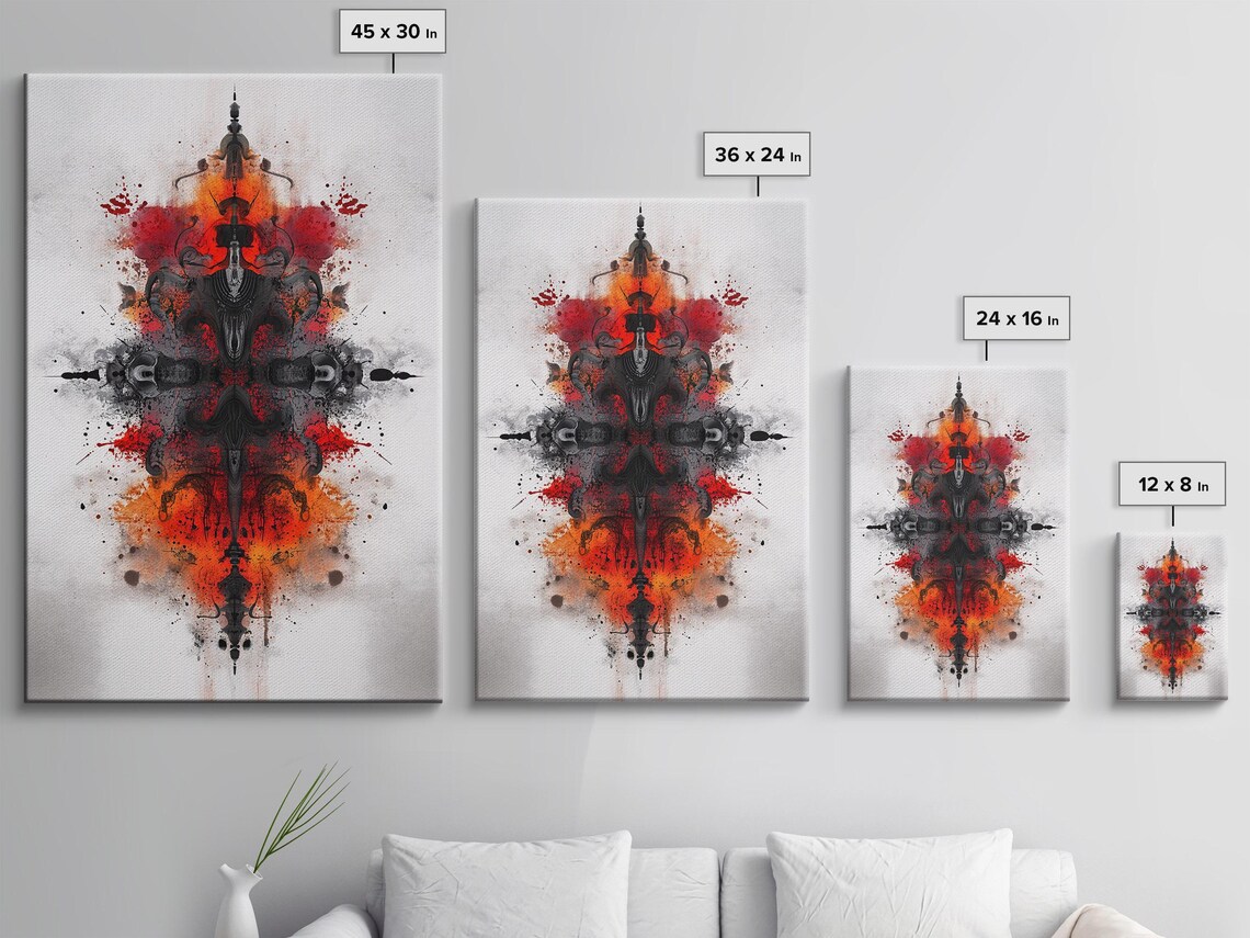 Fiery Symmetrical Ink Ornament Black Red Orange Abstract Art Poster - Image 3