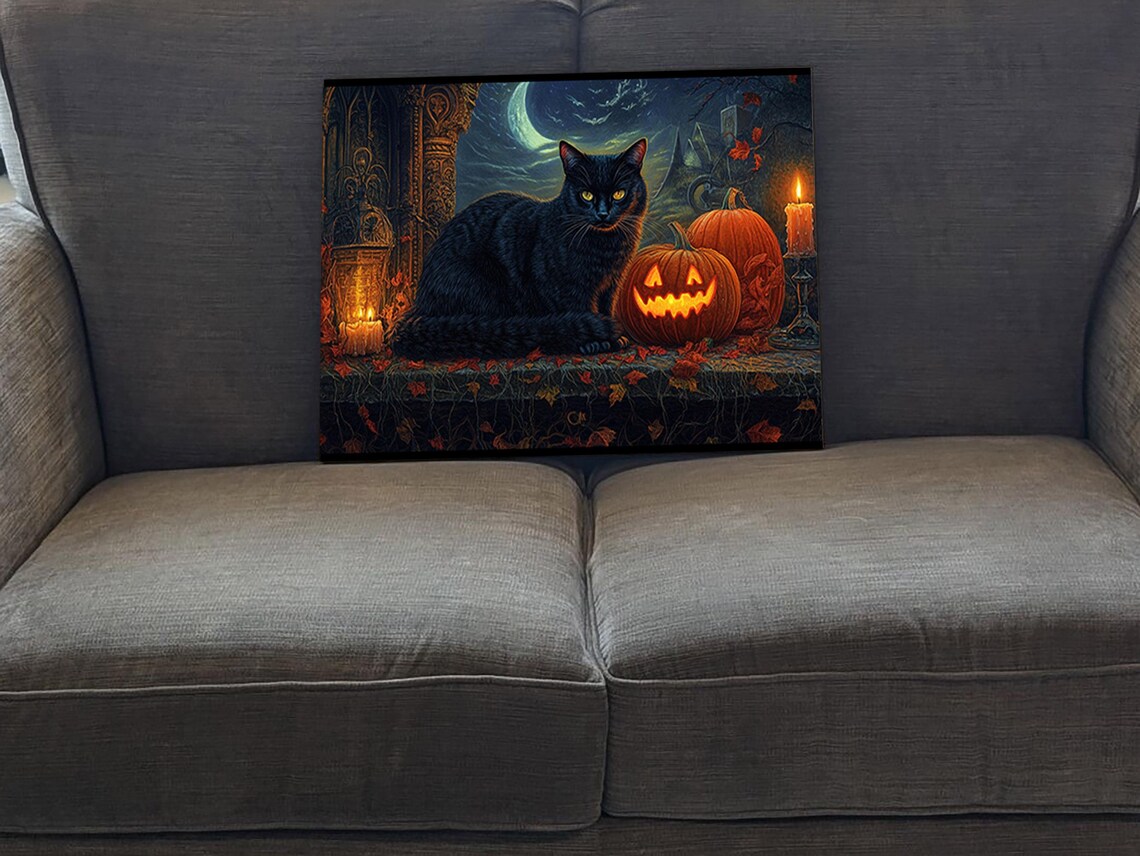 Moonlit Watcher Black Cat Halloween Art Print - Image 5
