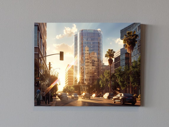 Glass Office Tower In The City At Sunrise Art Block Print