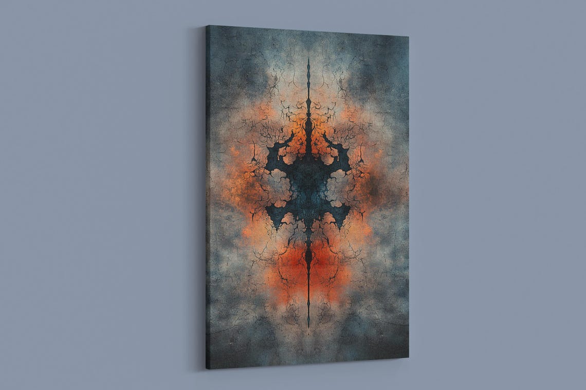 Fiery Cracked Ember Abstract Symmetrical Dark Texture Art Poster