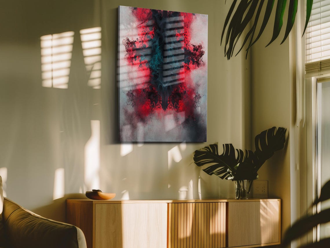 Abstract Red Ink Explosion Symmetrical Black Halo Art Poster - Image 4