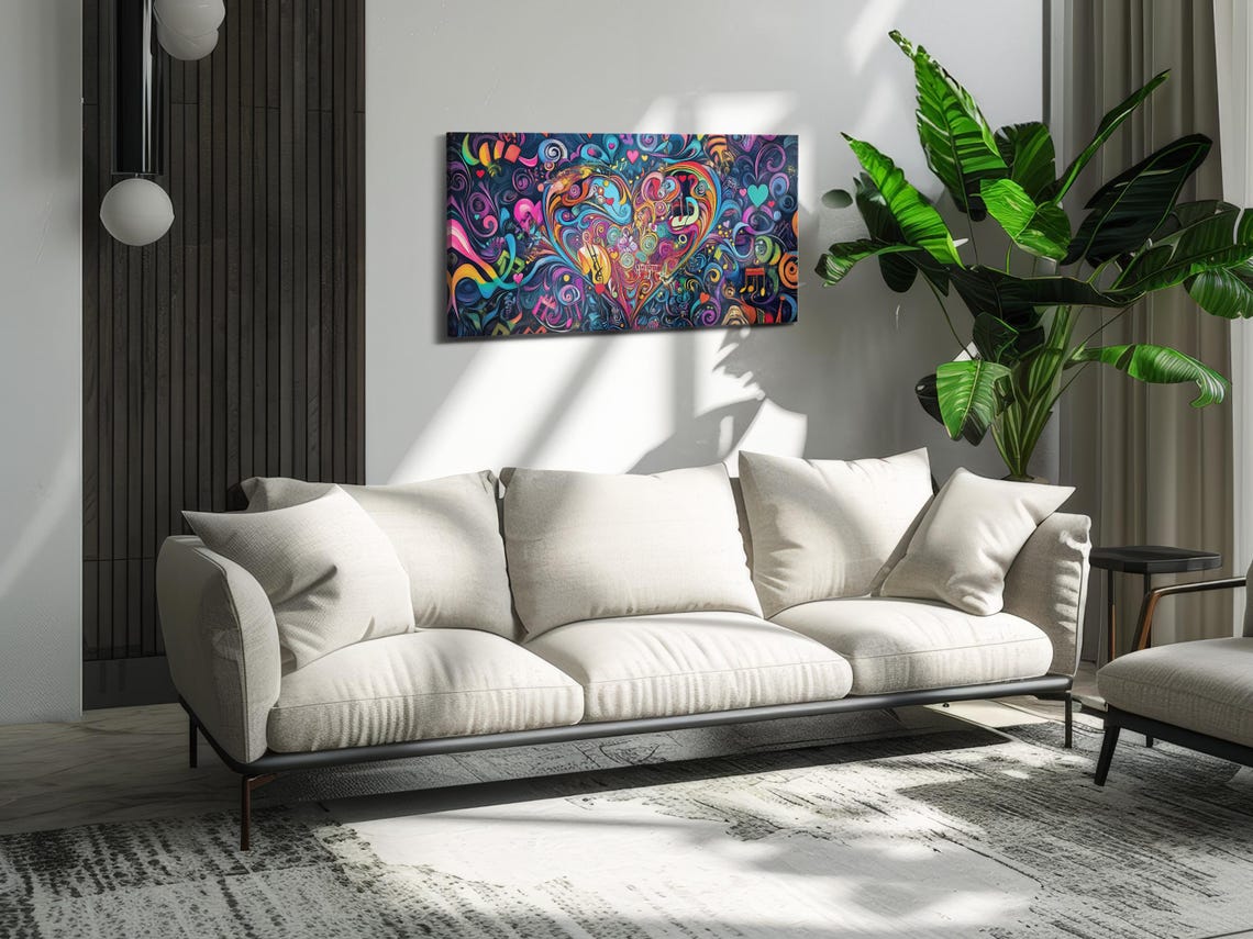 Vibrant Love Symphony Heart Music Notes Swirl Abstract Art Poster - Image 3