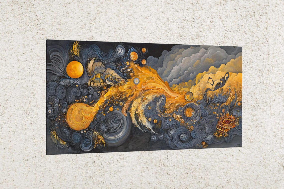 Golden Cosmic Waves Abstract Poster - Image 2