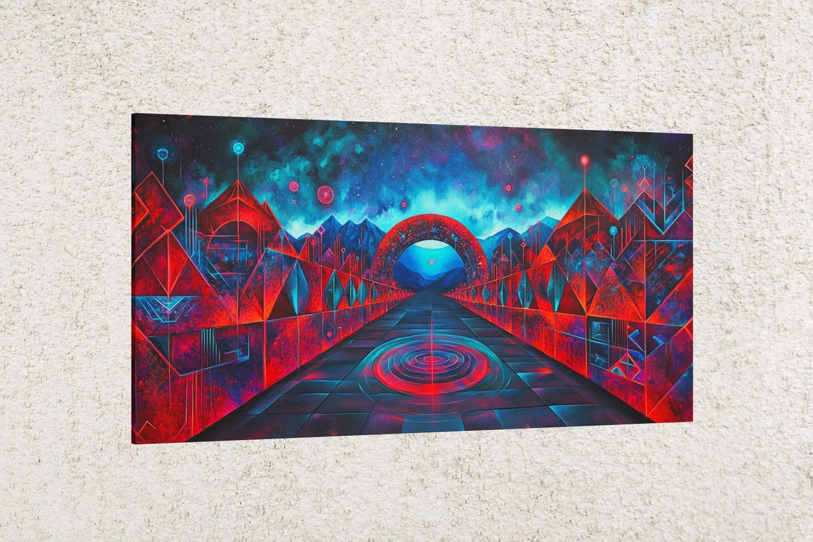 Cosmic Red Passage Neon Futuristic Corridor Sci Fi Art Poster - Image 2