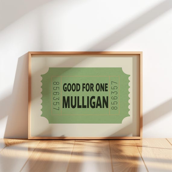 Golf Humor Print Vintage Cute Golfing Poster Gift For Lover Mulligan Ticket Stub Nursery Decor