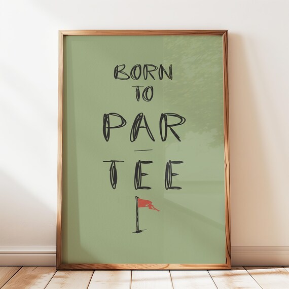 Born to Par Tee Golf Quote Sage Green Nursery Wall Sports Poster