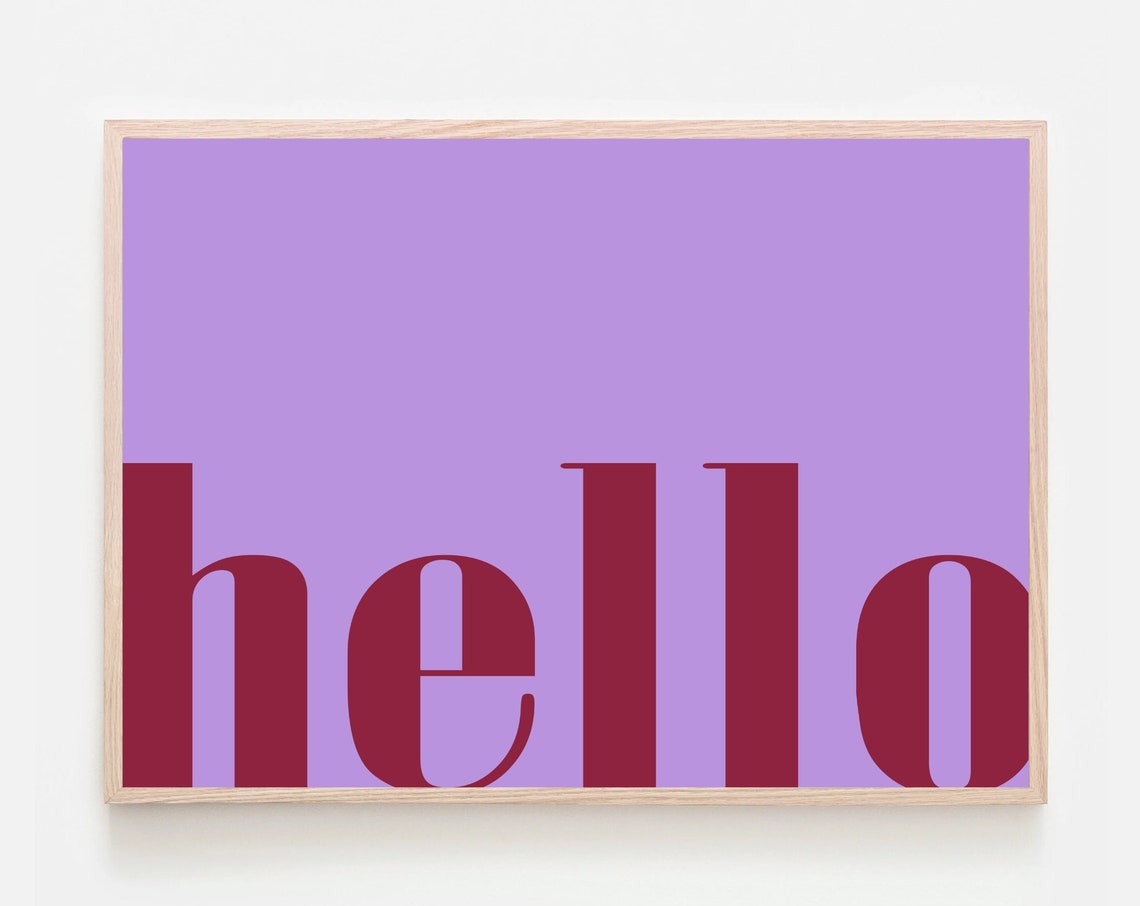 Hello Typography Print Pink Background With Bold Red Letters