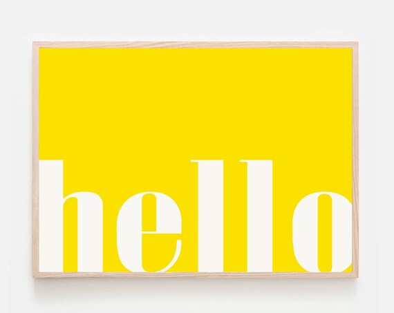 Hello Printwhiteyellowwall Artsimplecolorful Typographynurserykidsplayroomentrywaymodernwelcomeliving Roomhome Wall Decor