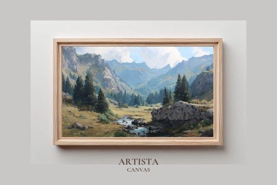 Mountain Valley Wall Art Nature Landscape Print River Pines Artwork Serene Forest Stream Scene Rustic Home Decor