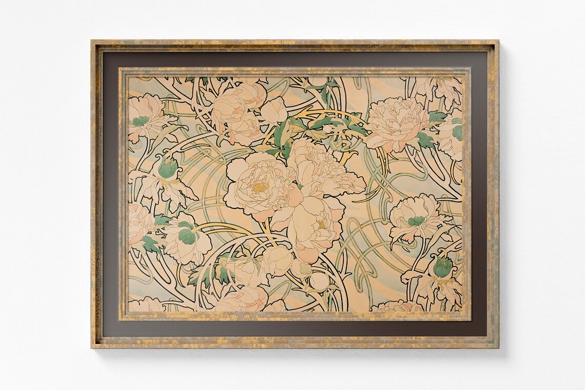 Mucha Art Nouveau Floral Poster, Vintage Bohemian