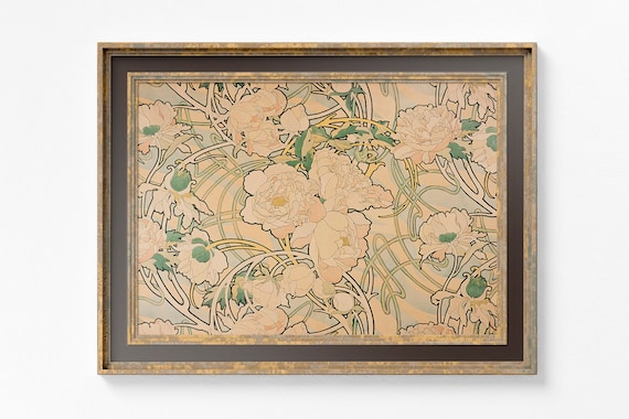 Mucha Art Nouveau Floral Poster, Vintage Bohemian