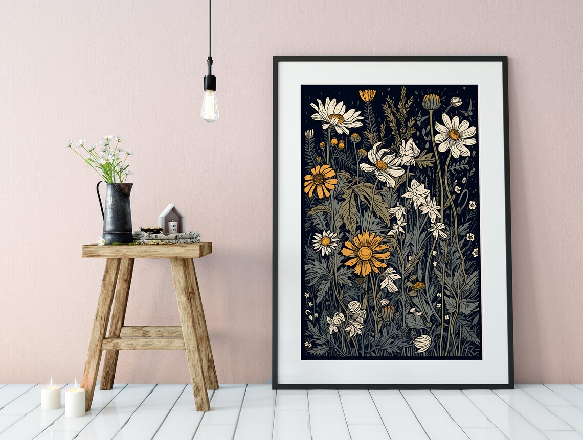 Vintage Wildflowers Poster Print, Bohemian Artwork