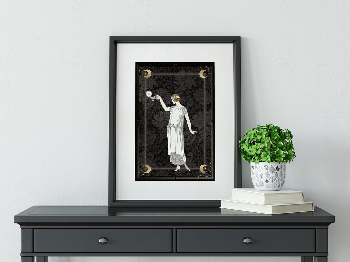 Art Nouveau Goddess Moon Poster, Bohemian Lady - Image 2