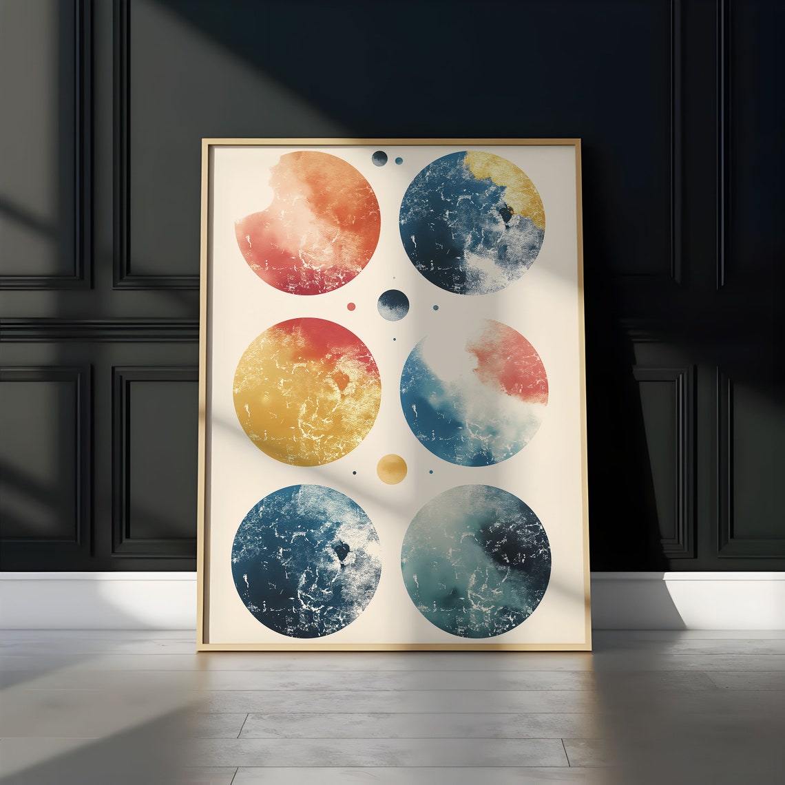 Abstract Watercolor Planet Grid Six Moons Study Minimalist Art Print - Image 3