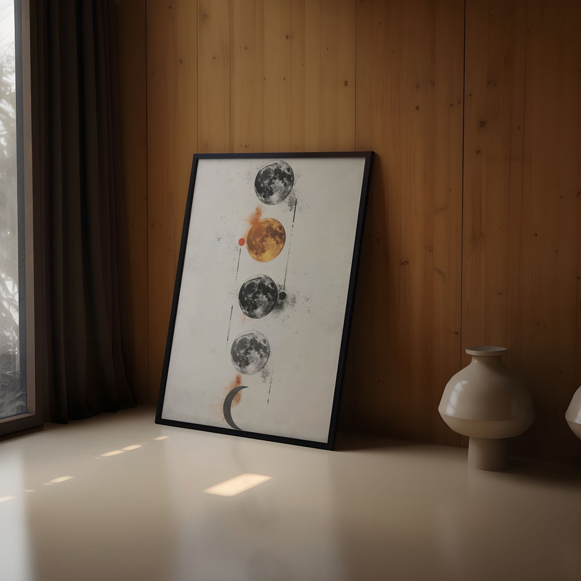 Four Moons Crescent Ember Watercolor Accent Abstract Art Poster - Image 3