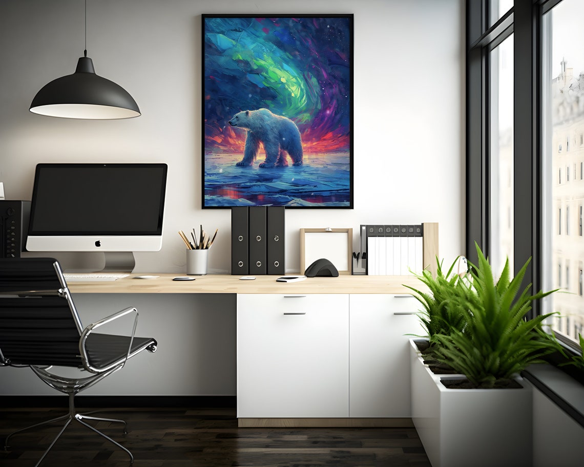 Aurora Borealis Wilderness Northern Lights Instant Art Poster Polar Bear Versatile Sizes Colorful Print 11 - Image 3