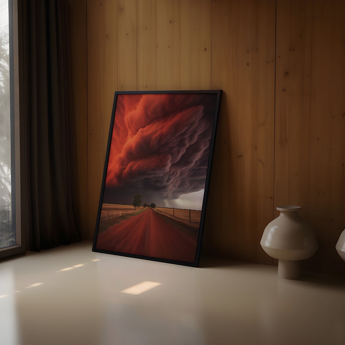 Crimson Storm Clouds Over Red Dirt Road Through Golden Field Poster - Image 2