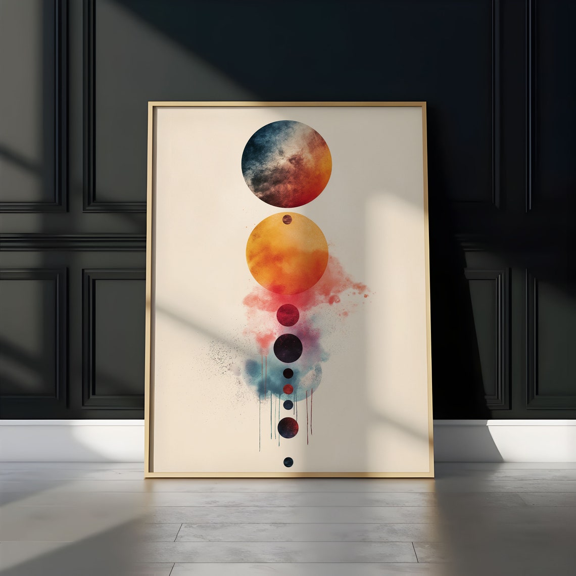 Abstract Dripping Nebula Watercolor Planet Cascade Beige Art Print - Image 3