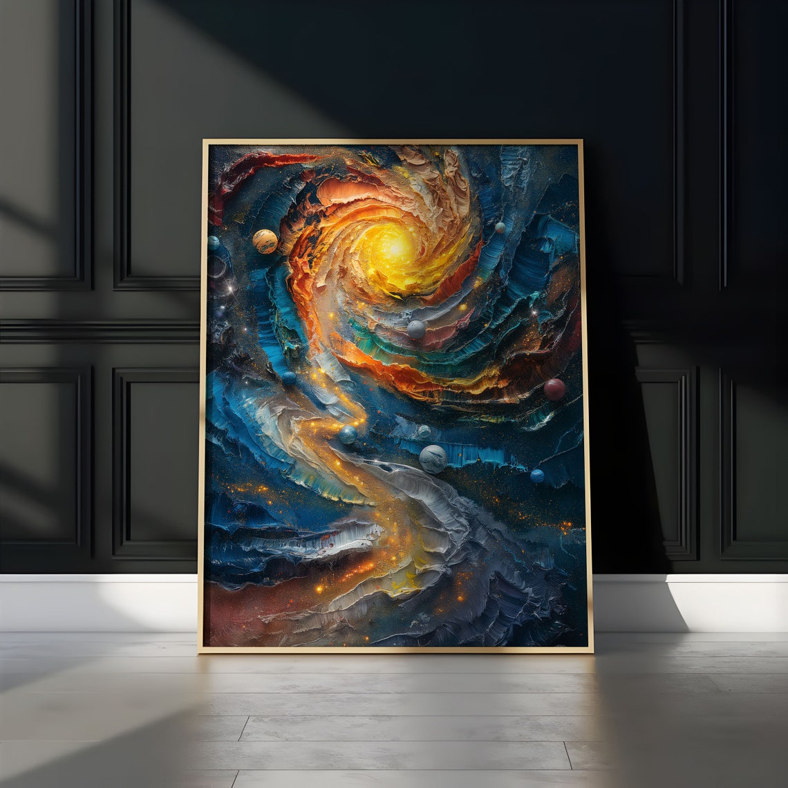 Bright Spiral Vortex Teal Orange Impasto Cosmic Dream Art Poster - Image 3
