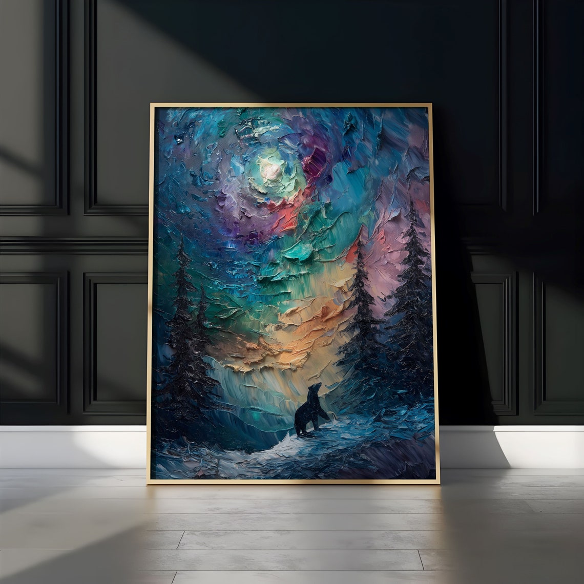 Aurora Borealis Wilderness Northern Lights Instant Art Poster Polar Bear Versatile Sizes Colorful Impasto Print 6 - Image 3