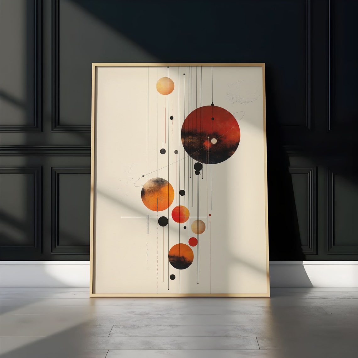 Abstract Red Planet Cascade Falling Mobile Line Watercolor Art Print - Image 3