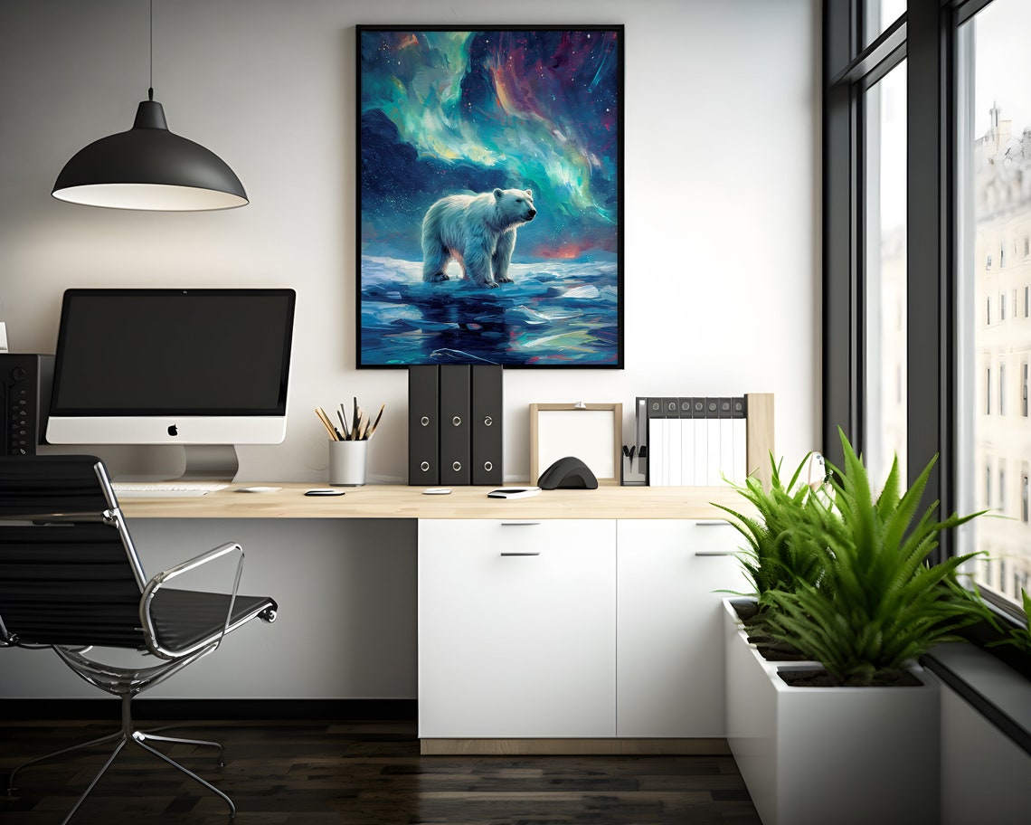 Aurora Borealis Wilderness Northern Lights Instant Art Poster Polar Bear Versatile Sizes Colorful Print 9 - Image 2