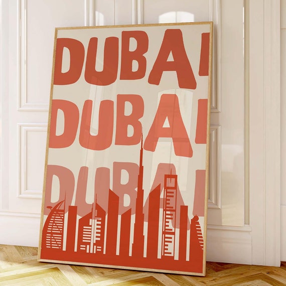 Dubai Art Print Modern Dubai Poster Bold Orange Cityscape Art Minimalist Dubai Decor Dubai Wall Art Trendy Artwork