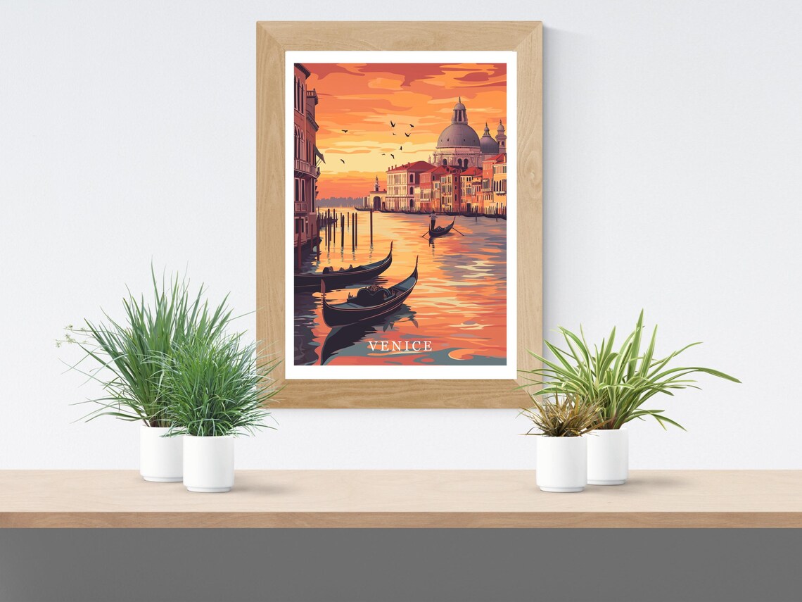 Venice Italy Grand Canal Gondolas Blazing Sunset Travel Poster - Image 2
