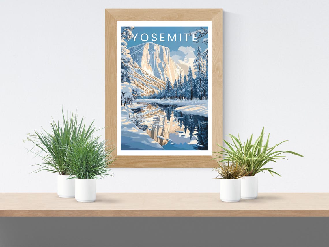 Yosemite El Capitan Winter Snow River Reflection National Park Poster - Image 2