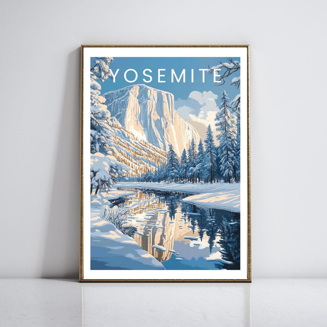 Yosemite El Capitan Winter Snow River Reflection National Park Poster