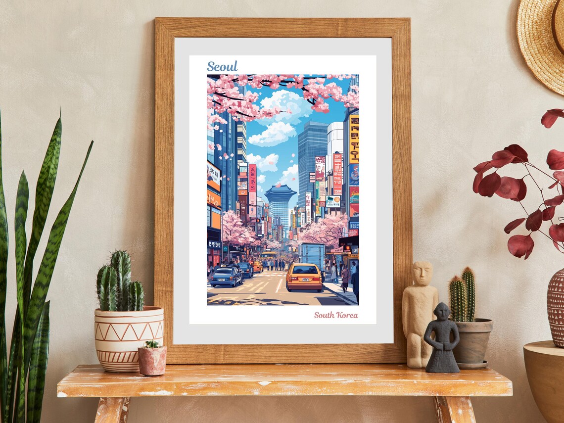 Seoul South Korea Cherry Blossom Downtown Street Travel Poster - Image 2