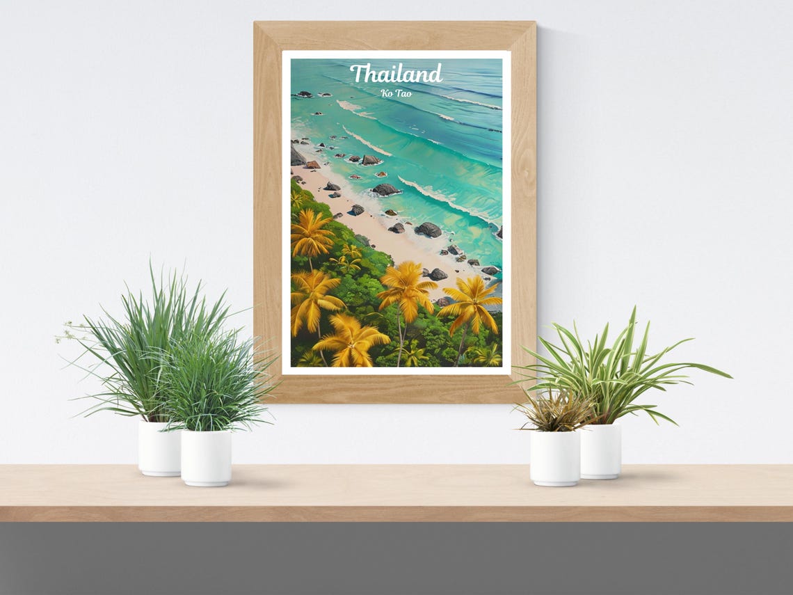 Ko Tao Thailand Aerial View of a Palm Lined Turquoise Beach Poster - Image 2