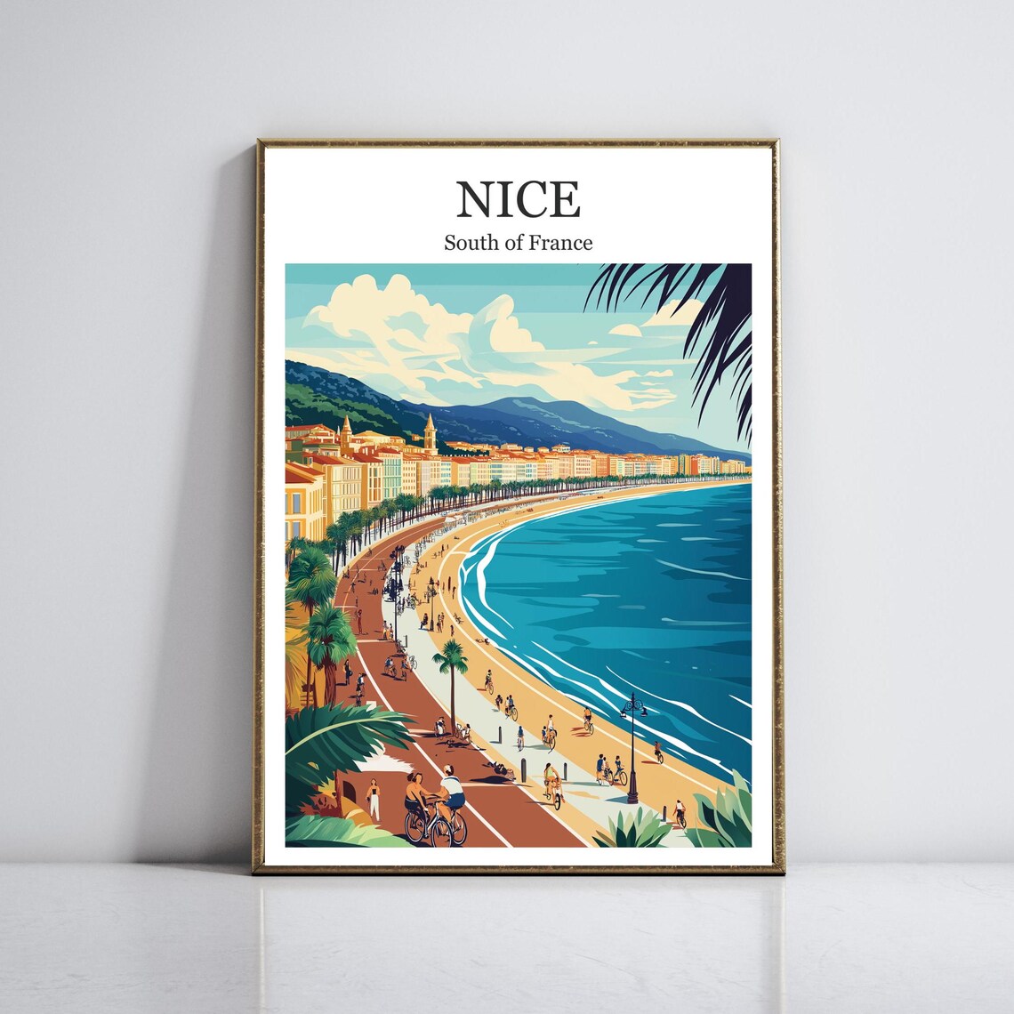 Nice Promenade des Anglais Bay Curve South France Travel Poster