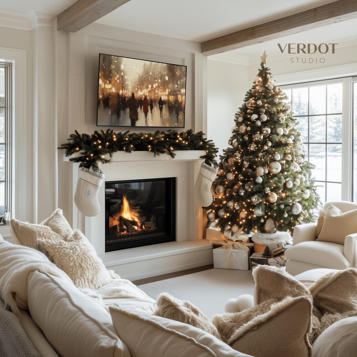Busy Christmas City Art Print, Holiday Street Scene - Image 4