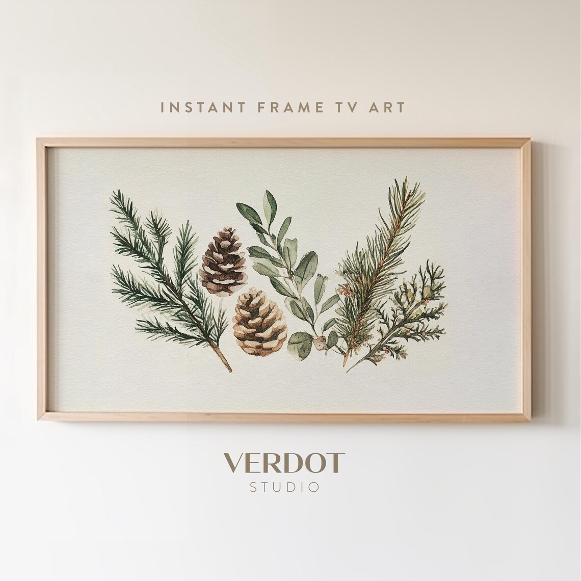 Christmas Evergreen Botanical Art Print, Holiday Decor