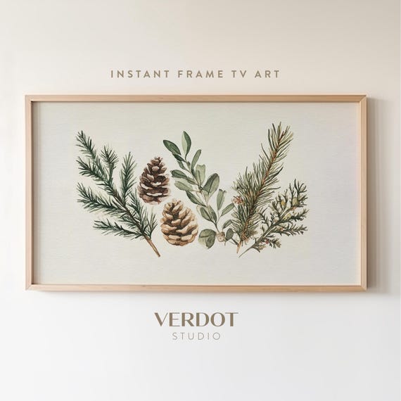 Christmas Evergreen Botanical Art Print, Holiday Decor