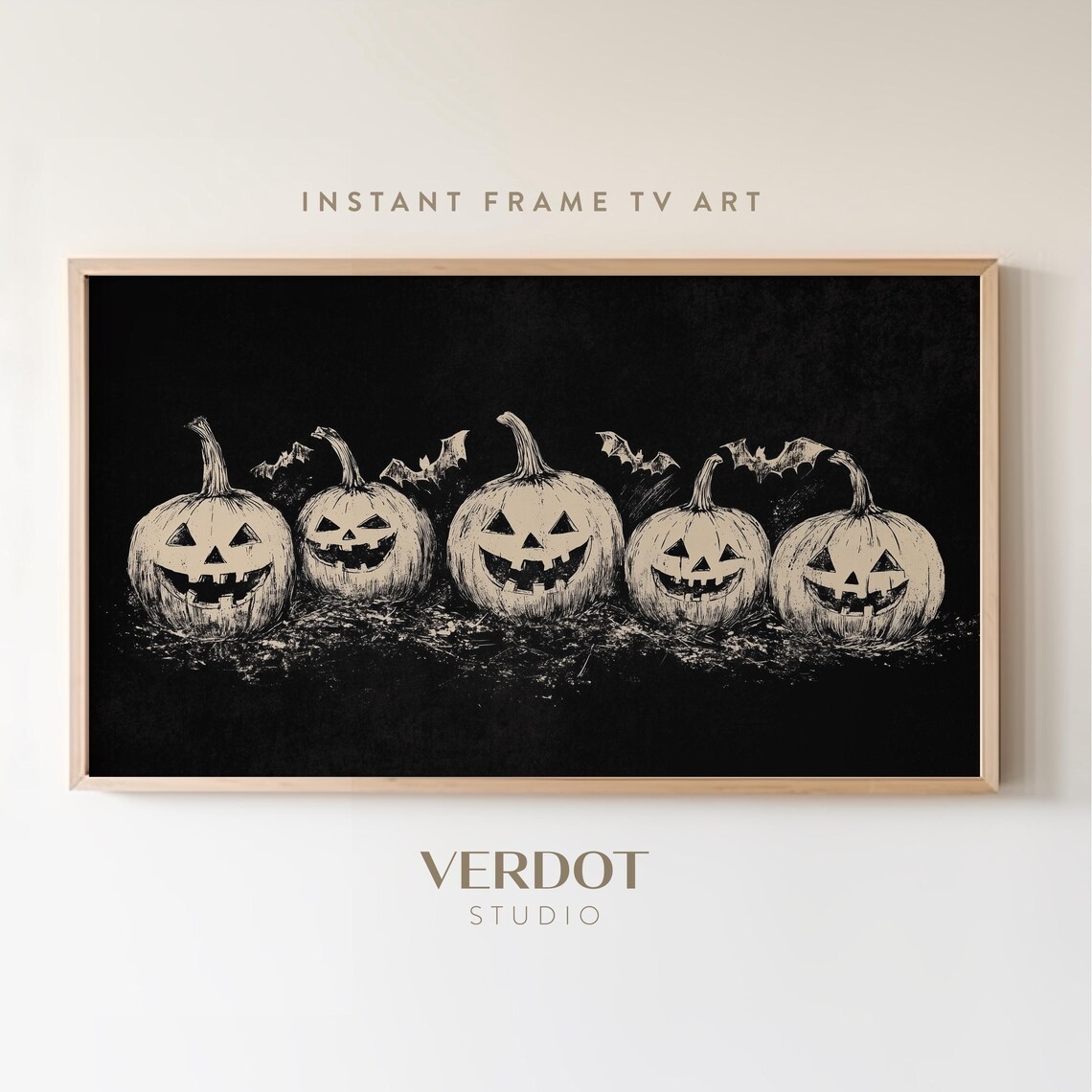 Halloween Pumpkin Frame Art Print, Neutral Fall Decor
