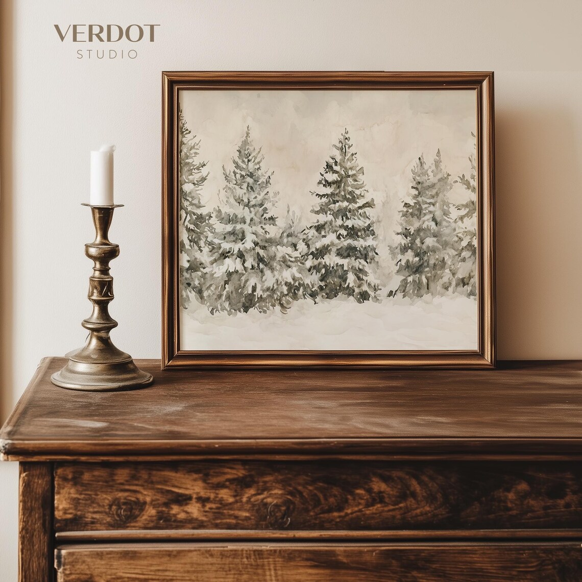 Neutral Winter Christmas Landscape Art Print - Image 3