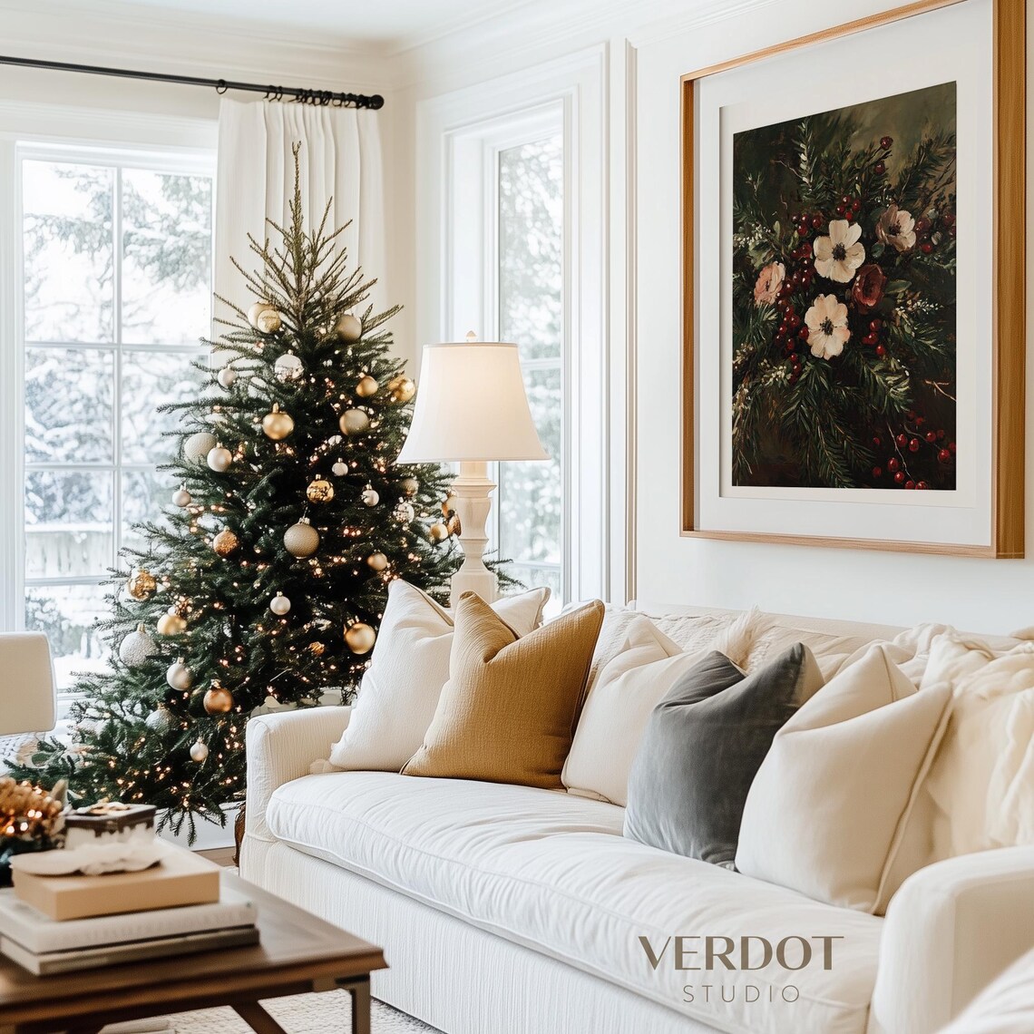 Winter Flower Painting Christmas Print, Vintage Holiday - Image 2