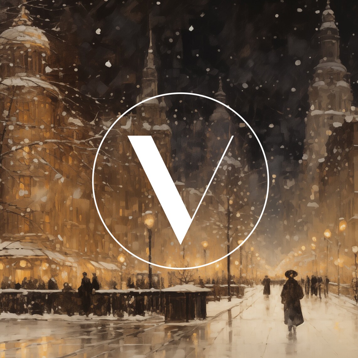 Snowy Winter Night Vintage Winter City Art Print - Image 3