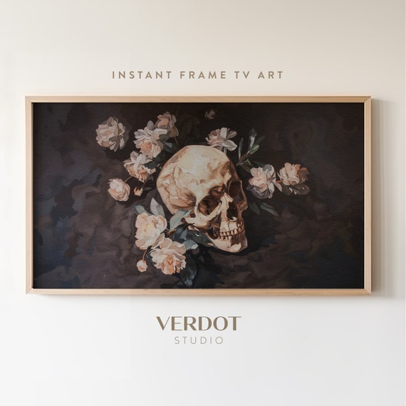 Vintage Halloween Victorian Skull Flowers Art Print